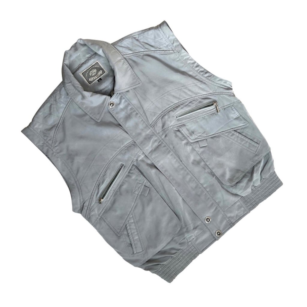 Pedeha 'The Best' Satin Polyster Quilted Cargo Vest Cement (Readymade) : L